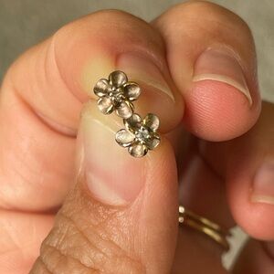 Sterling Silver Plumeria Stud Earrings w/ tiny Diamonds